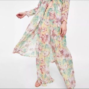 Zara High Rise Floral Sheer Wide Leg Pants Size S